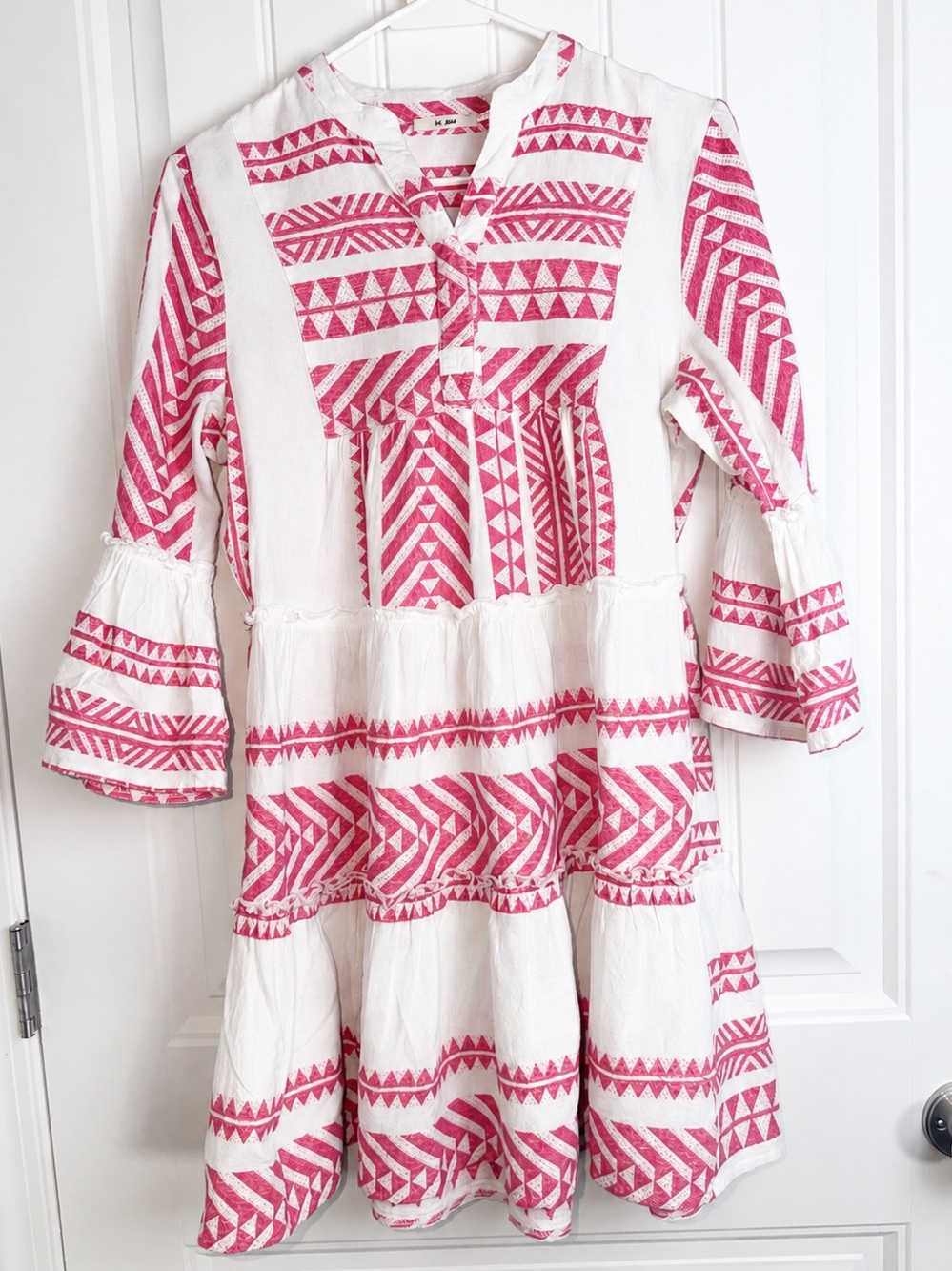 Francesca’s Collections Pink Boho Cotton Tiered Bell Sleeve Dress Size M